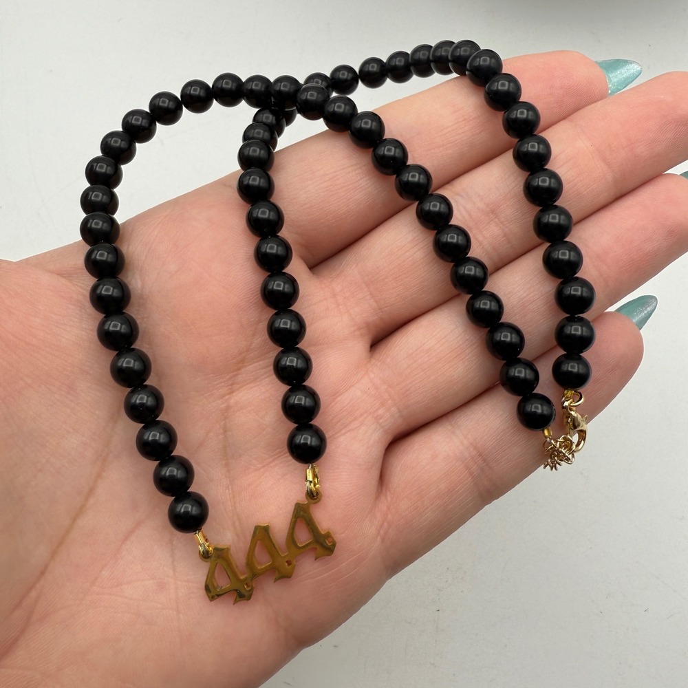 Black Obsidian 444‎ Protection Angel Number Beaded Necklace Crystal Jewelry